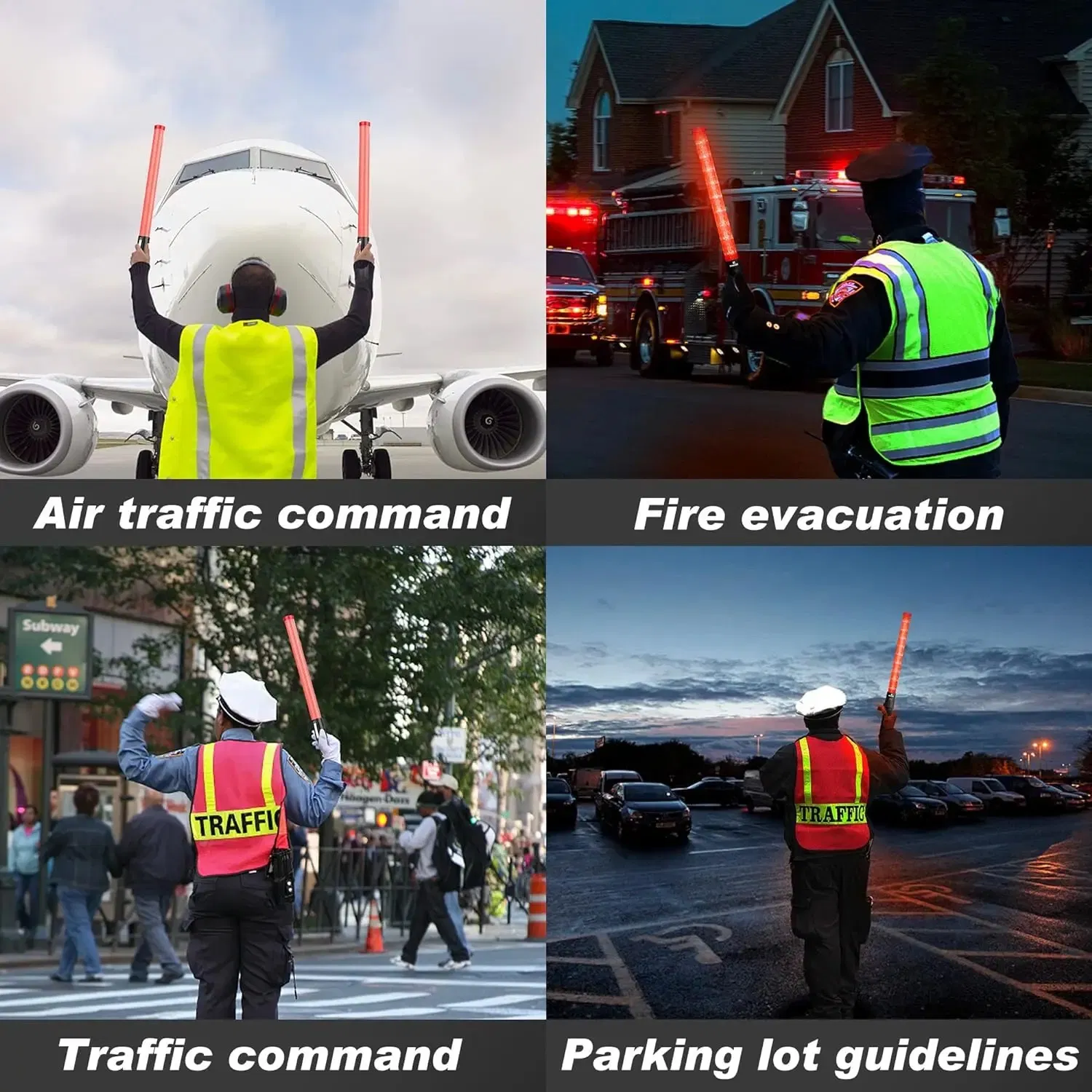 Red Flashing Security Control LED Wand Light Stick 54cm Traffic Command Baton