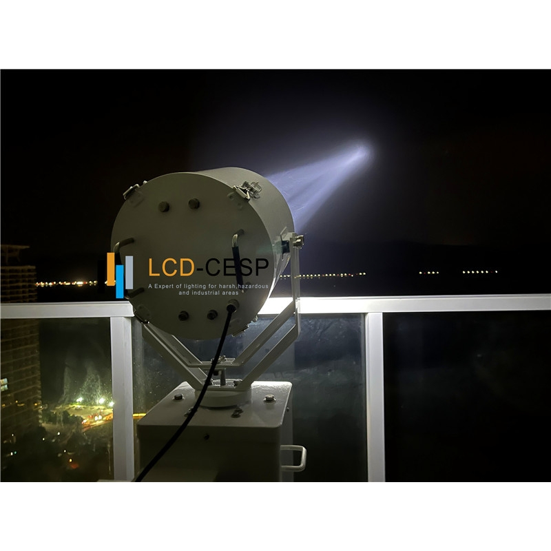 Marine LED Searchlight Designed for Long-Range Navigation, 2° Narrow Beam 1-6 Km, Manual/Remote Options, Stainless-Steel Build for Ports and Coastal Defense