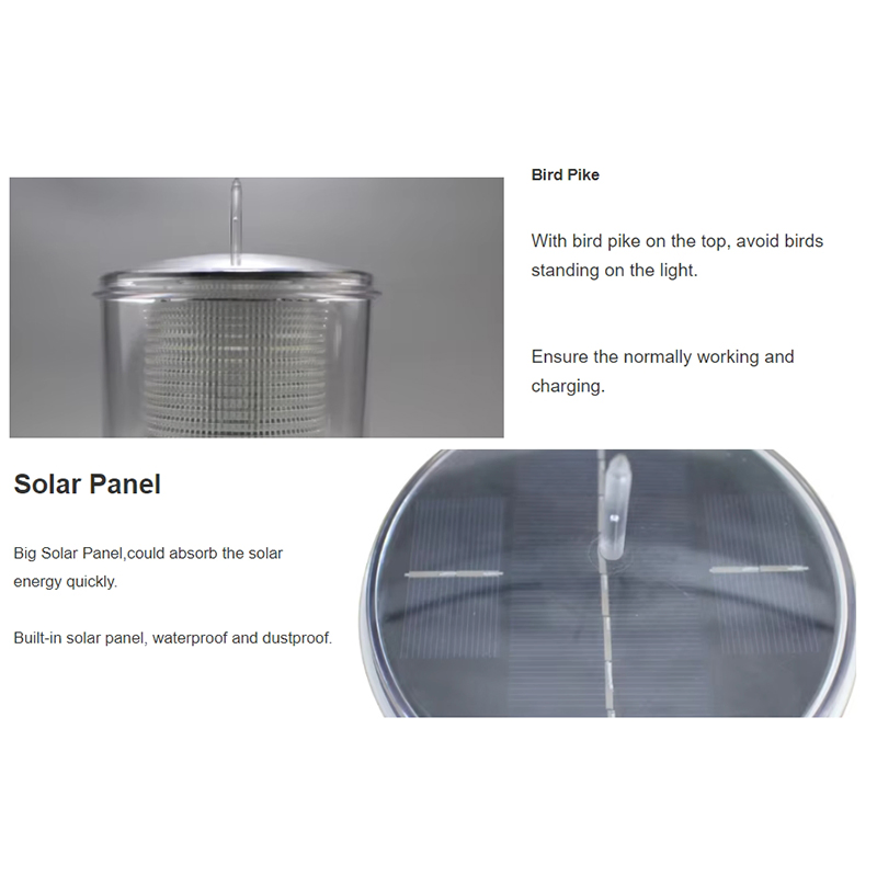 Solar Marine and Aviation LED Light PC Material and ABS Base Safety Warning Light with Bird-Avoiding Needle Spike