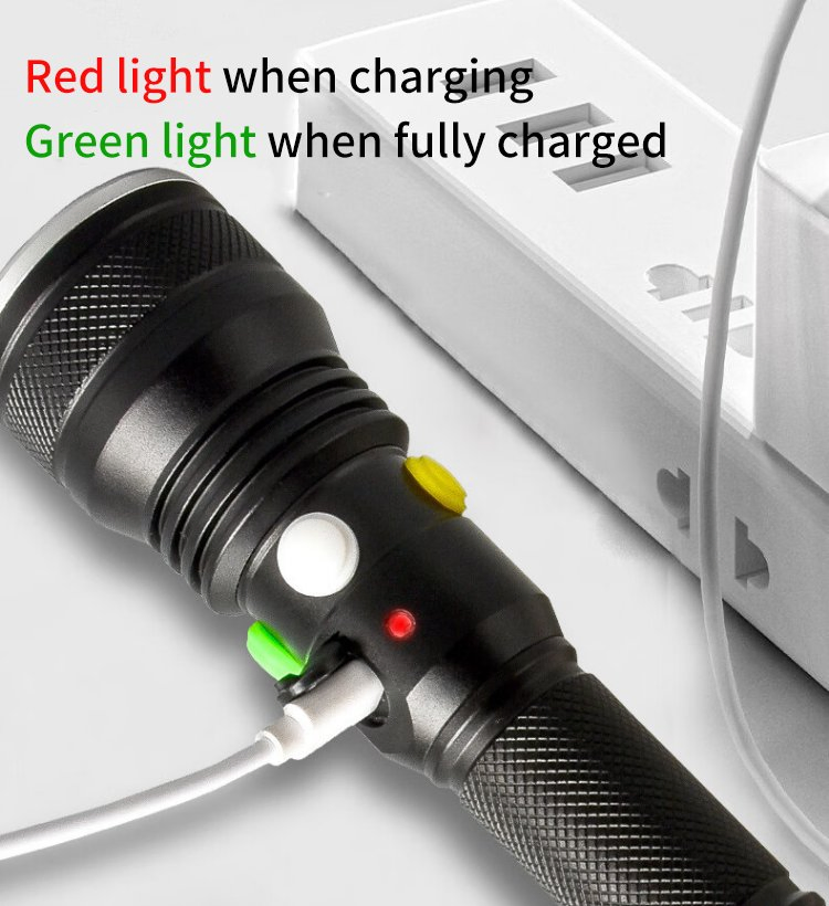 LED Signal Light Powerful Flashlight USB Rechargeable Electric Hand Torch