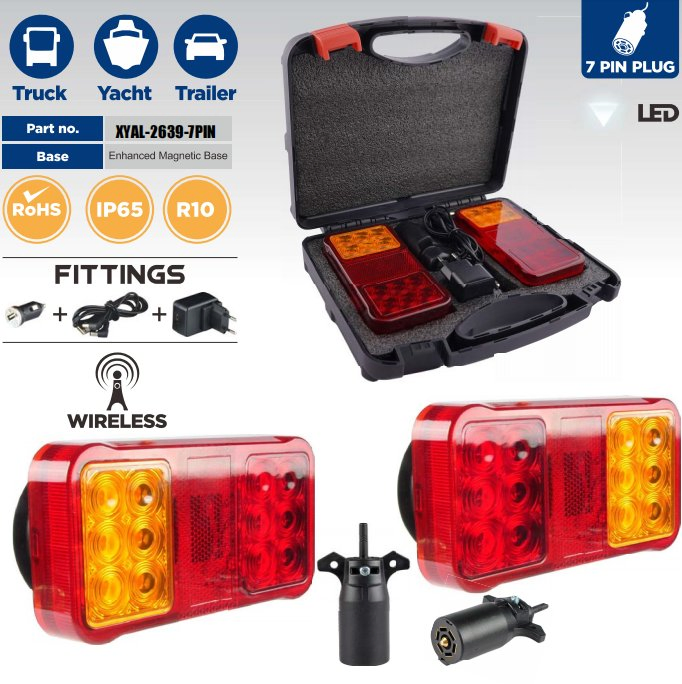 Rechargeable Wireless Magnetic Base Kit Heavy Duty Truck Car Signal LED Trailer Light