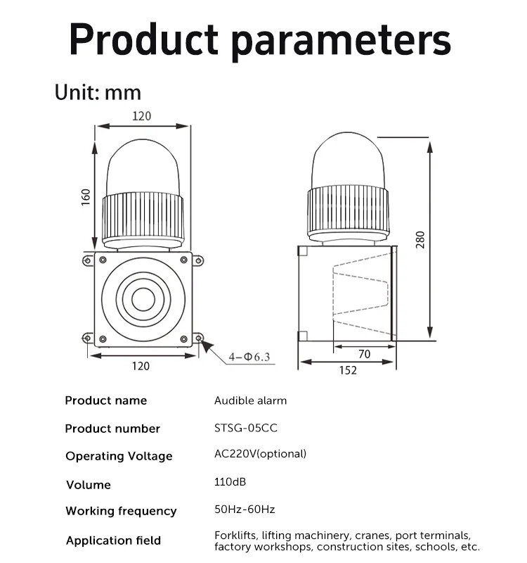 Industrial Sound and Light Alarm Magnetic Suction