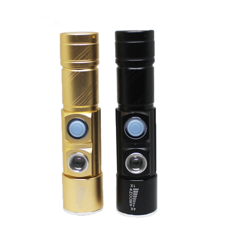 5 Modes 2* CREE Q5 LED Flashlight White/Red Color Built-in Rechargeable 16340 Battery USB Zoomable Signal Torch Light