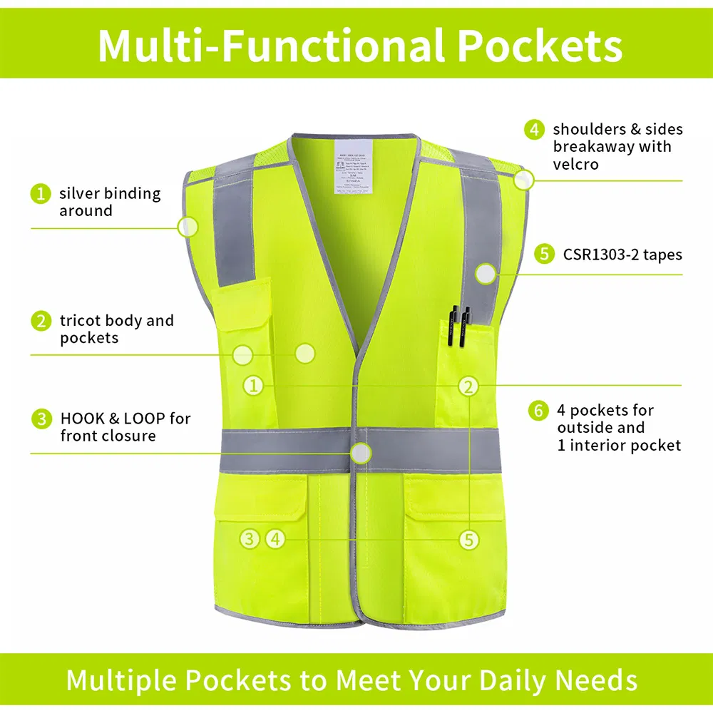 High - Visibility Reflective Safety Vest for Construction Road Work &amp; Outdoor Jobs