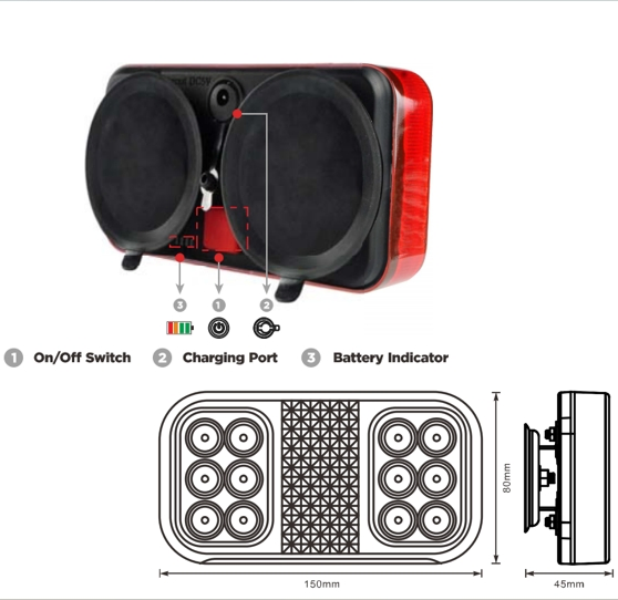 Rechargeable Wireless Magnetic Base Kit Heavy Duty Truck Car Signal LED Trailer Light