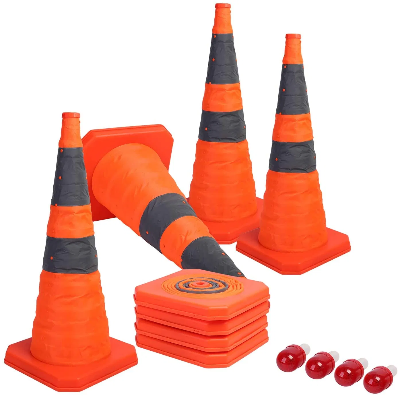 Wholesale Traffic Collapsible LED Cone Road Emergency Signal Warning Cone with LED Light Multi Purpose Pop up Reflective Folding Safety Cone (Orange X4)