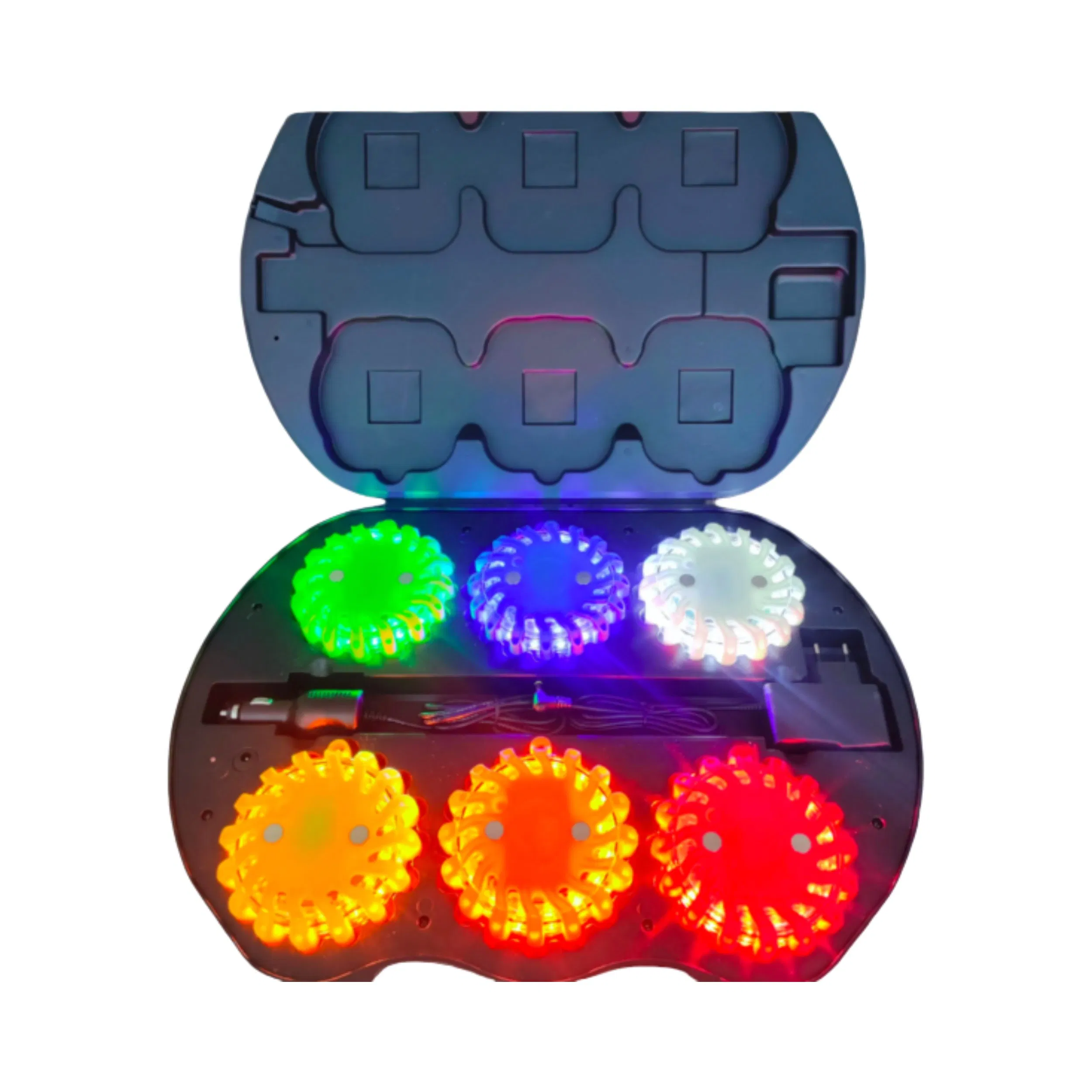 6 Pack Rechargeable Carrying Case LED Flashing Signal Light Vehicle Flare Warning Light for Car Boat