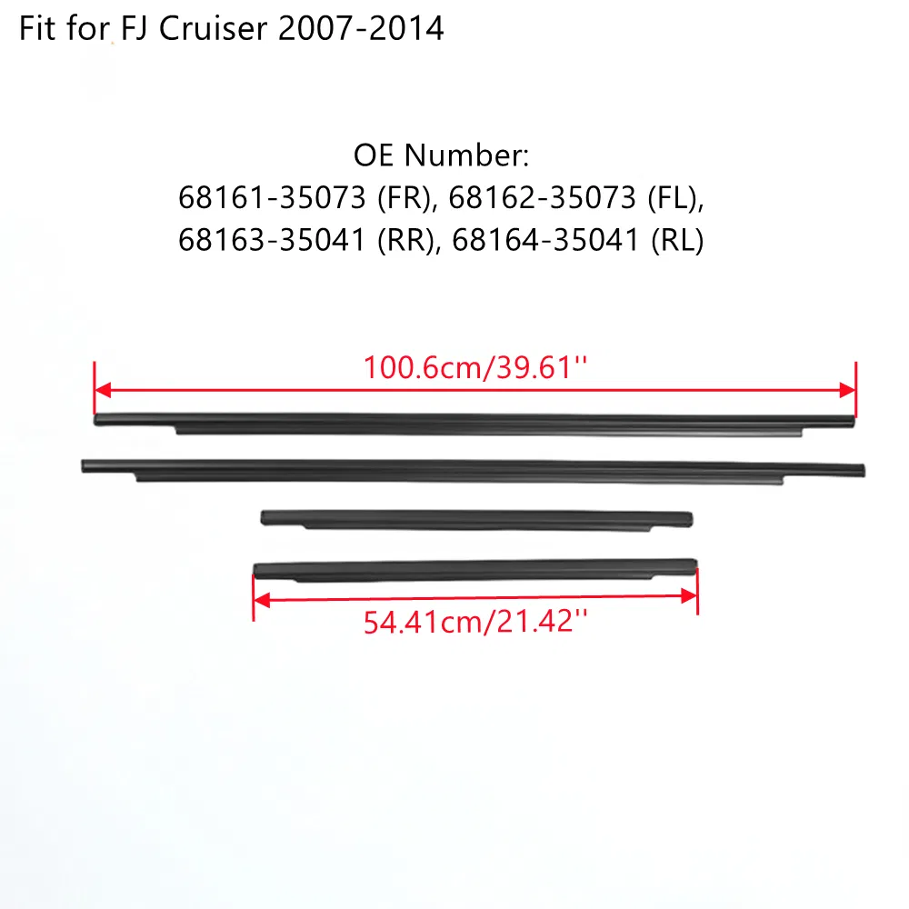 Set of 4PCS Front Rear Black Car Door Window Weatherstrip Moulding Trim Seal Belt Molding Trims for Toyota Fj Cruiser 2007-2014