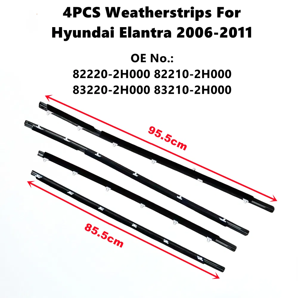 for Hyundai Elantra 2006 2007 2008 2009 2010 2011 Front Rear Left Right Door Window Belt Weatherstrip Outer Door Glass Seal Belt