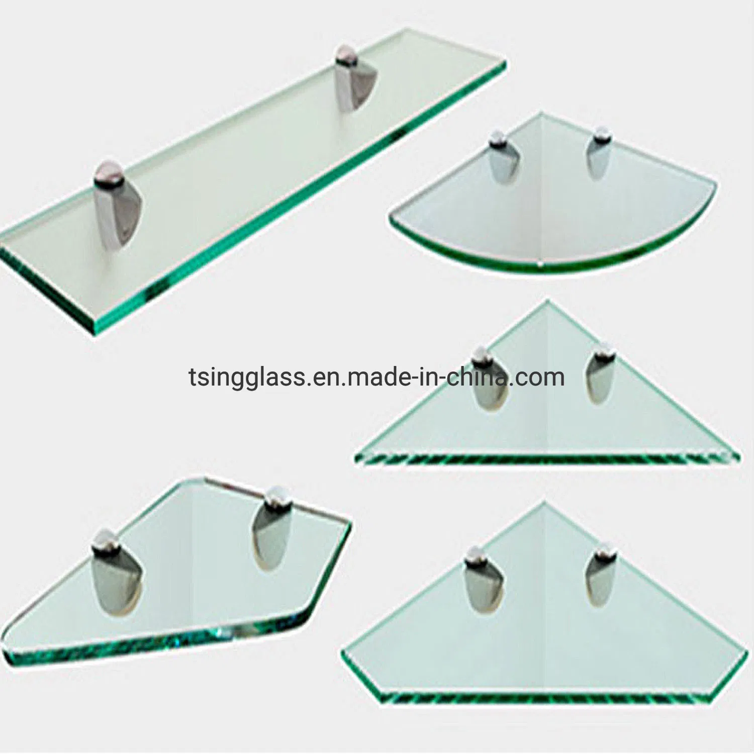 4 6 8mm Flat Curved Rectangle/Round/Triangle Ultra Clear White Black Silkscreen Printed Bathroom Corner Shelf Shelves Tempered Glass with Flat Polish Edge