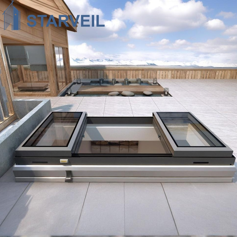 Aluminum Electric Sliding Skylight Integrated LED Lighting Option Skylight