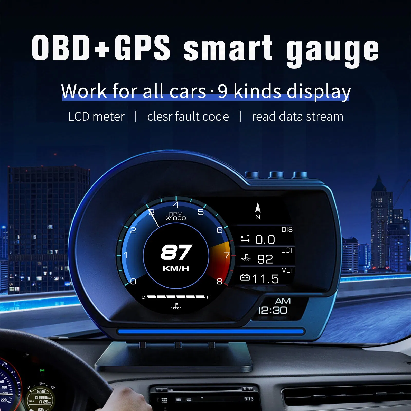 P6 Car Hud Display with OBD2 &amp; GPS - Speed &amp; Rpm Alarm