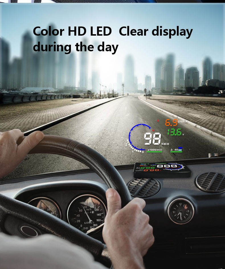 A8 5.5 Inch Large Hud New Update Car LED Windshield Speed Display Obdii Universal Car Head Display with 1 Year Warranty Hud