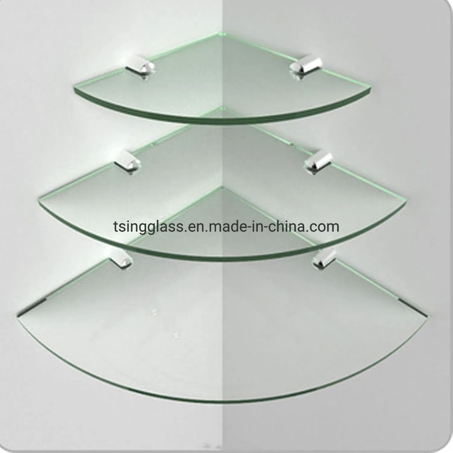 4 6 8mm Flat Curved Rectangle/Round/Triangle Ultra Clear White Black Silkscreen Printed Bathroom Corner Shelf Shelves Tempered Glass with Flat Polish Edge