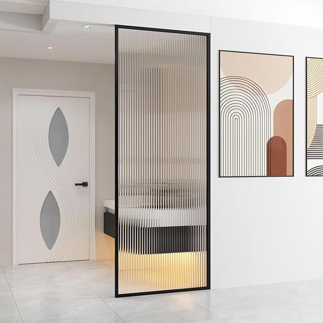 Sally 8mm Tempered Fluted Glass Fixed Framed Splicing Shower Screen