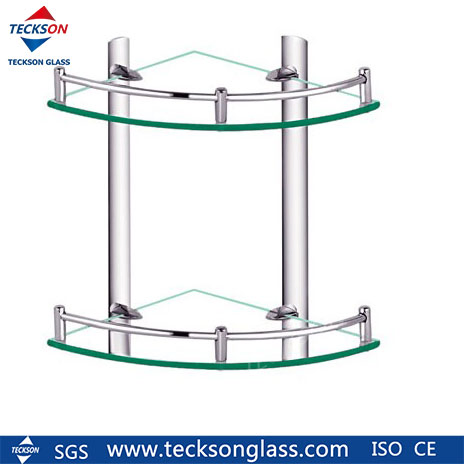 Quarter Round Triangular Corner Tempered Glass Shelf for Bathroom