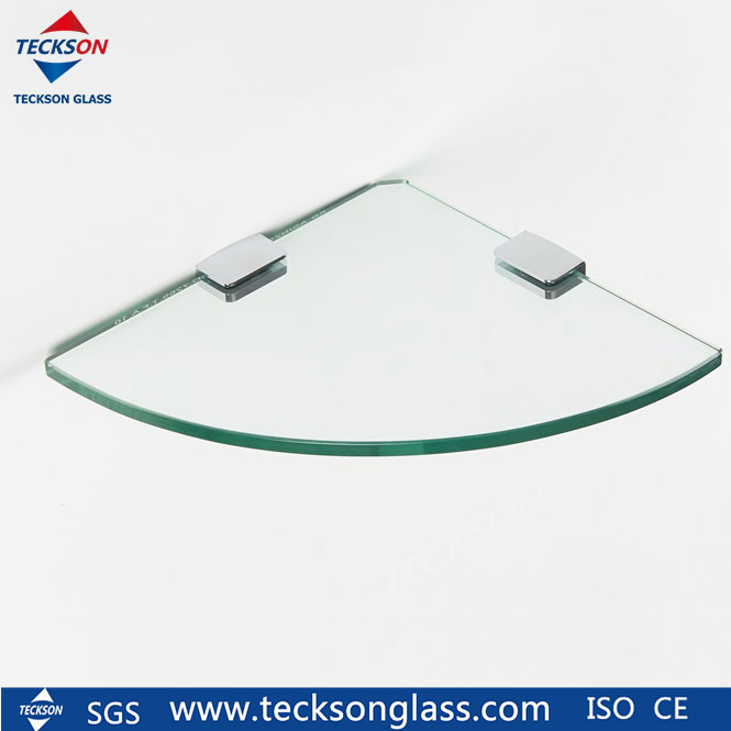 Quarter Round Triangular Corner Tempered Glass Shelf for Bathroom