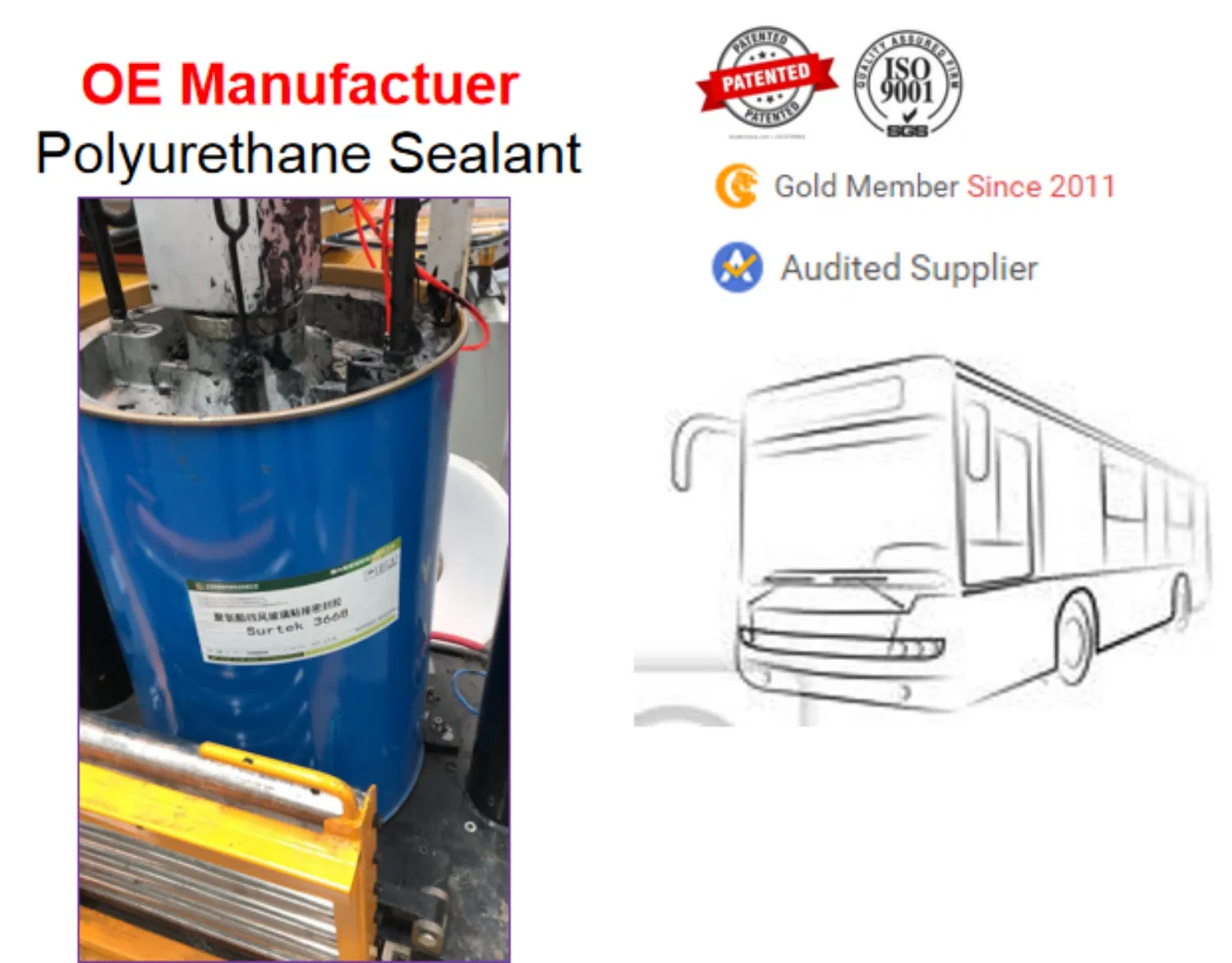 Fast Cure Polyurethane Windshield Adhesive Sealant for Automobile/Auto Glass