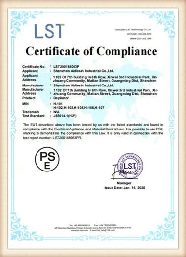 Aidiesin Product Certification - EMS and Slimming Machine Accreditation