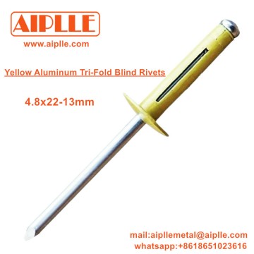Yellow Aluminum Tri-Fold Blind Rivets yellow coated