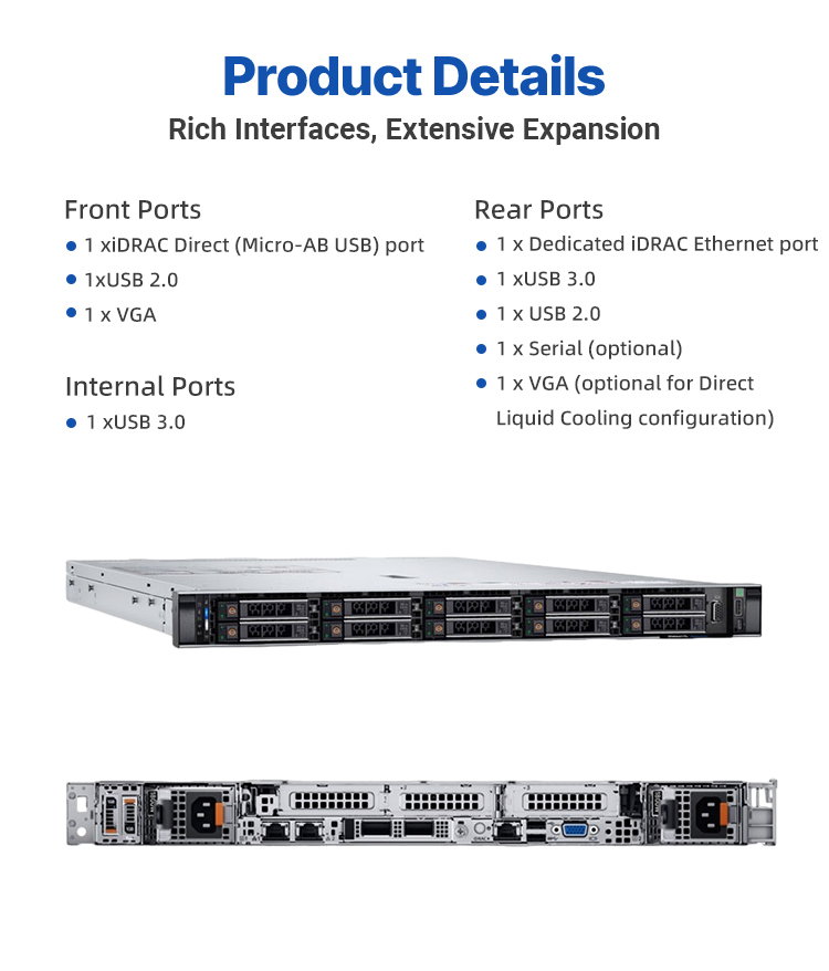 R6615 1U Rack Server with  EPYC 9124 3.0GHz Scalable Processors 700W Power Supply HDD SSD Hard Used in Stock 1U Rack Server