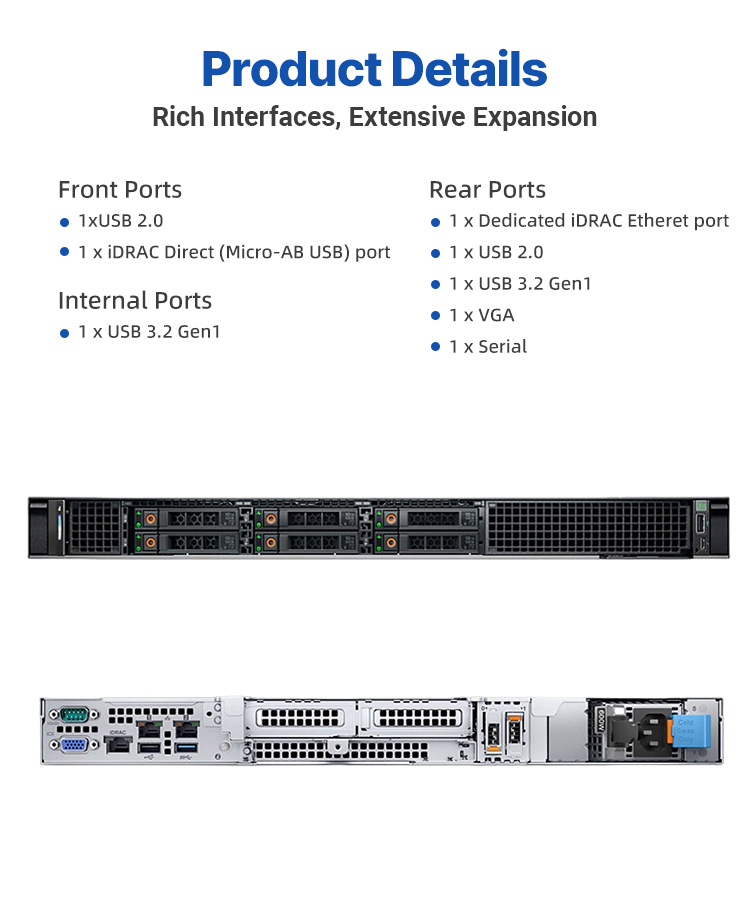 Dell PowerEdge R260 1U Rack Mounted Server with Xeon E-2414 16GB DDR5 Memory 2TB HDD 450W Power Supply for Three Years