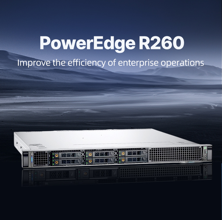 Dell High Quality PowerEdge Server R260 With E-2414 Processor 16GB DDR5 RAM H355 450W Power Supply R260 1U Rack Server