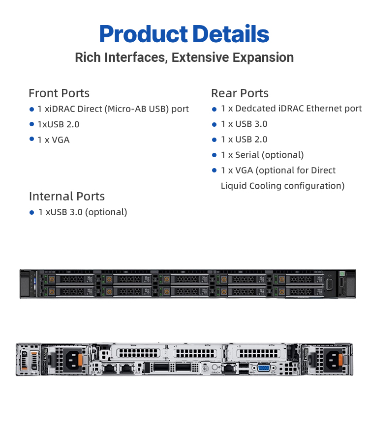 High Density Dell R6625 Server 1U Rack Server Dual Processor 2-socket Enterprise Server 16GB 32GB 64GB Memory Options