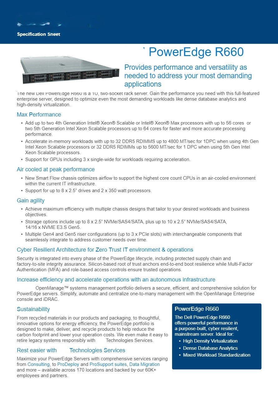 Dell EMC PowerEdge R660 Server High Quality New Server R660 1U Rack Server R660xs