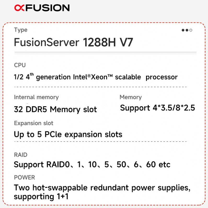 New xFusion FusionServer 1288H V7 Computer Server 4x3.5 Inch Drive Xeon 4410Y 1*32GB 900W PSU 1288H V7 1U 2-socket Rack Server