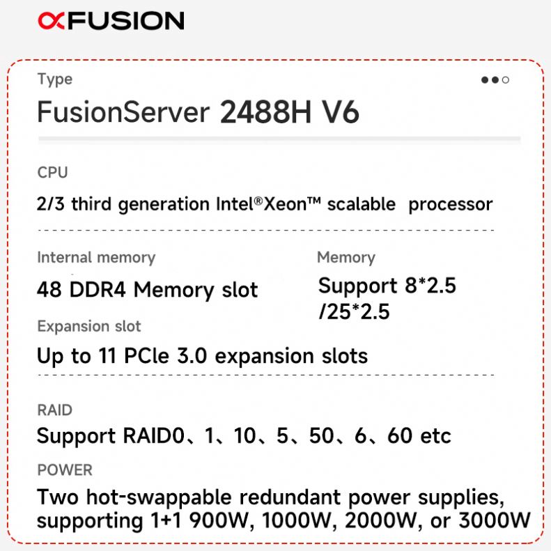New xFusion Fusionserver 2488H V6 Servers 25x2.5 Inch Drive Xeon 2*5318H 900W PSU 2*32GB  2488H V6 2U 4-socket Rack Server