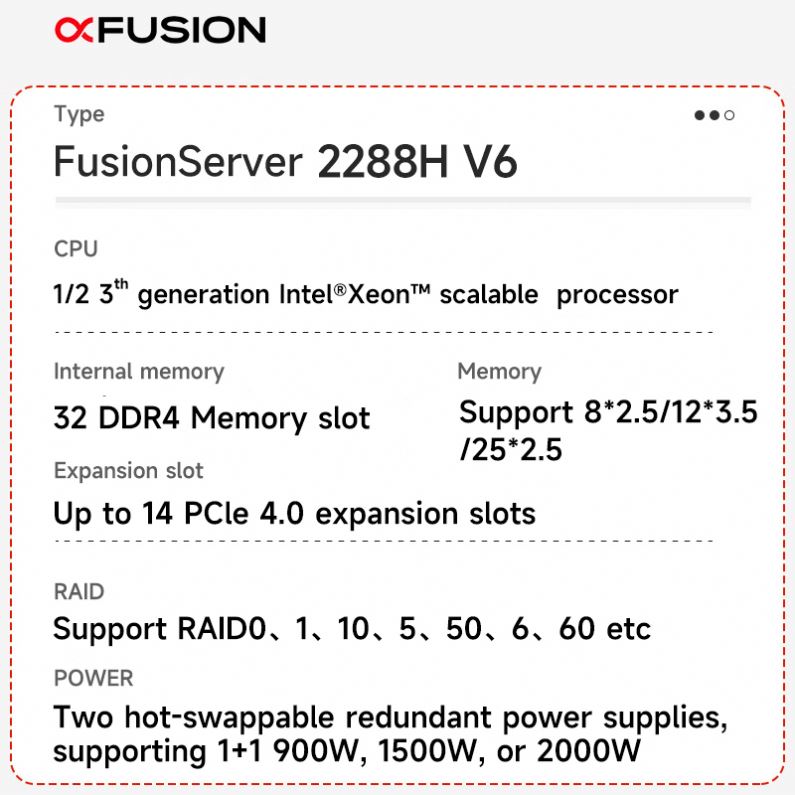 New xFusion 2288H V6 Hyperconverged Infrastructure System 20*2.5 Inch Drive Xeon 2*4310 2*64GB 9540-8i 1500W 2U Rack Server