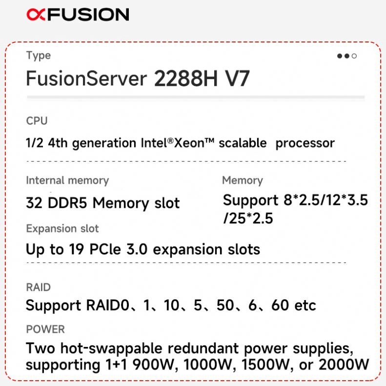 New xFusion 2288H V7 Hyperconverged Infrastructure Server 12*3.5 Inch Drive Xeon 4410Y 64GB  2*10GE 1500W 2288H V7 2U Rack Server
