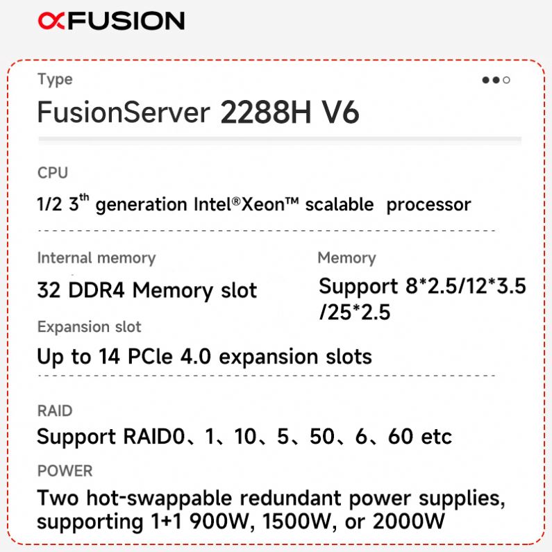 New xFusion Hyperconverged Infrastructure System 25*2.5 Inch Drive Xeon 4310 9560-8i DIMM 32GB 900W 2288H V6 2U 2-socket Server Rack