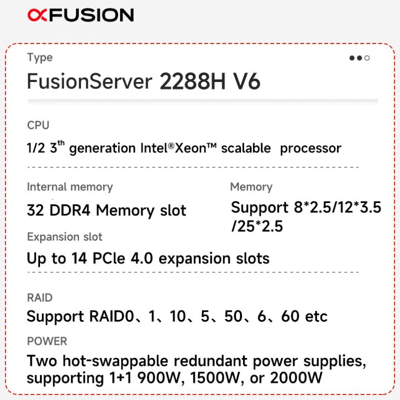 New xFusion Fusionserver 2288H V6 Computer Server 25x2.5 Inch Drive Xeon 4310*1 2288H V6 2U 2-socket Rack Server