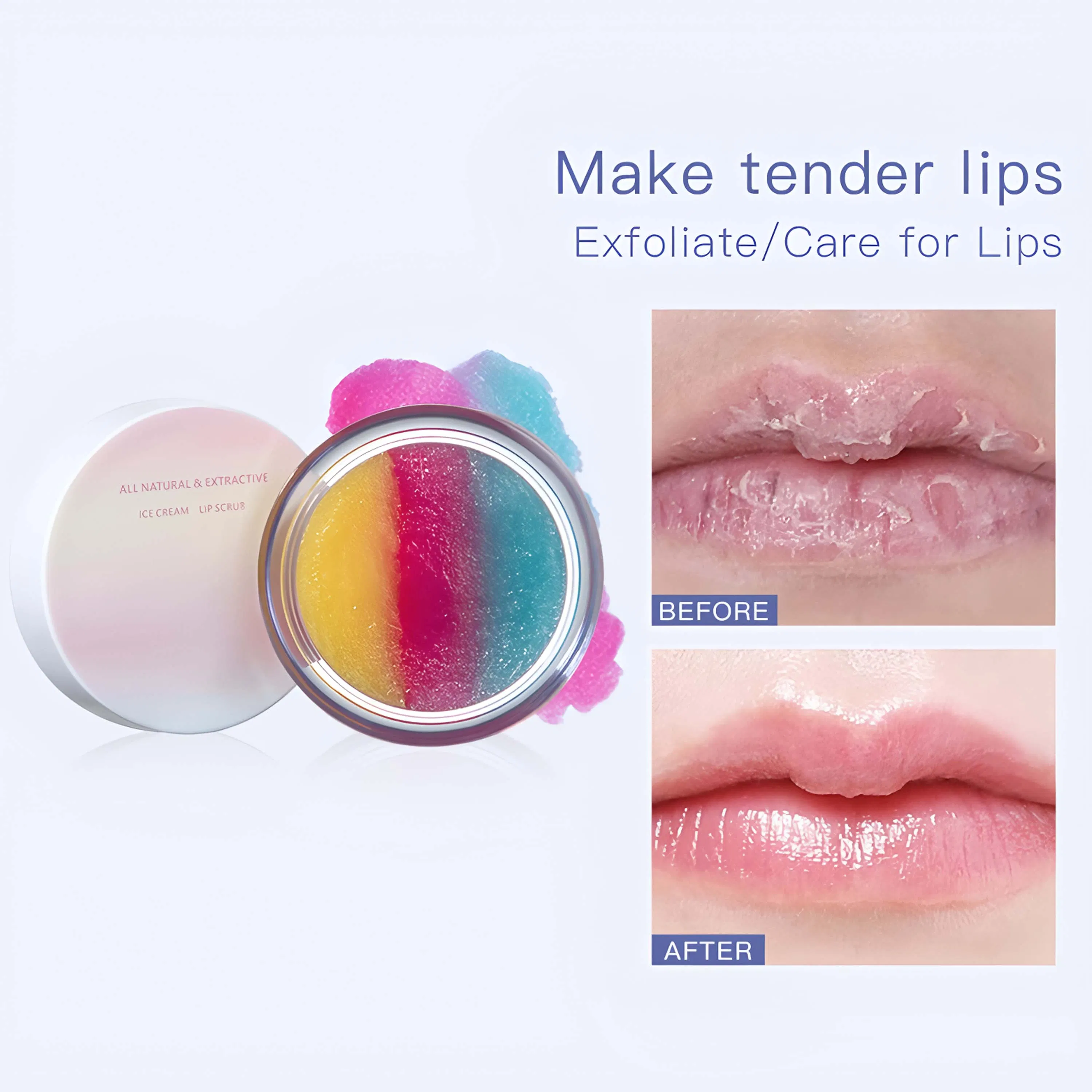 Hydrating and Moisturizing Lip Mask; Exfoliating and Mild Moisturizing Care Lip Scrub; All Natural Extractive Ice Cream Lip Scrub Solve Dry Rough Lip Problems