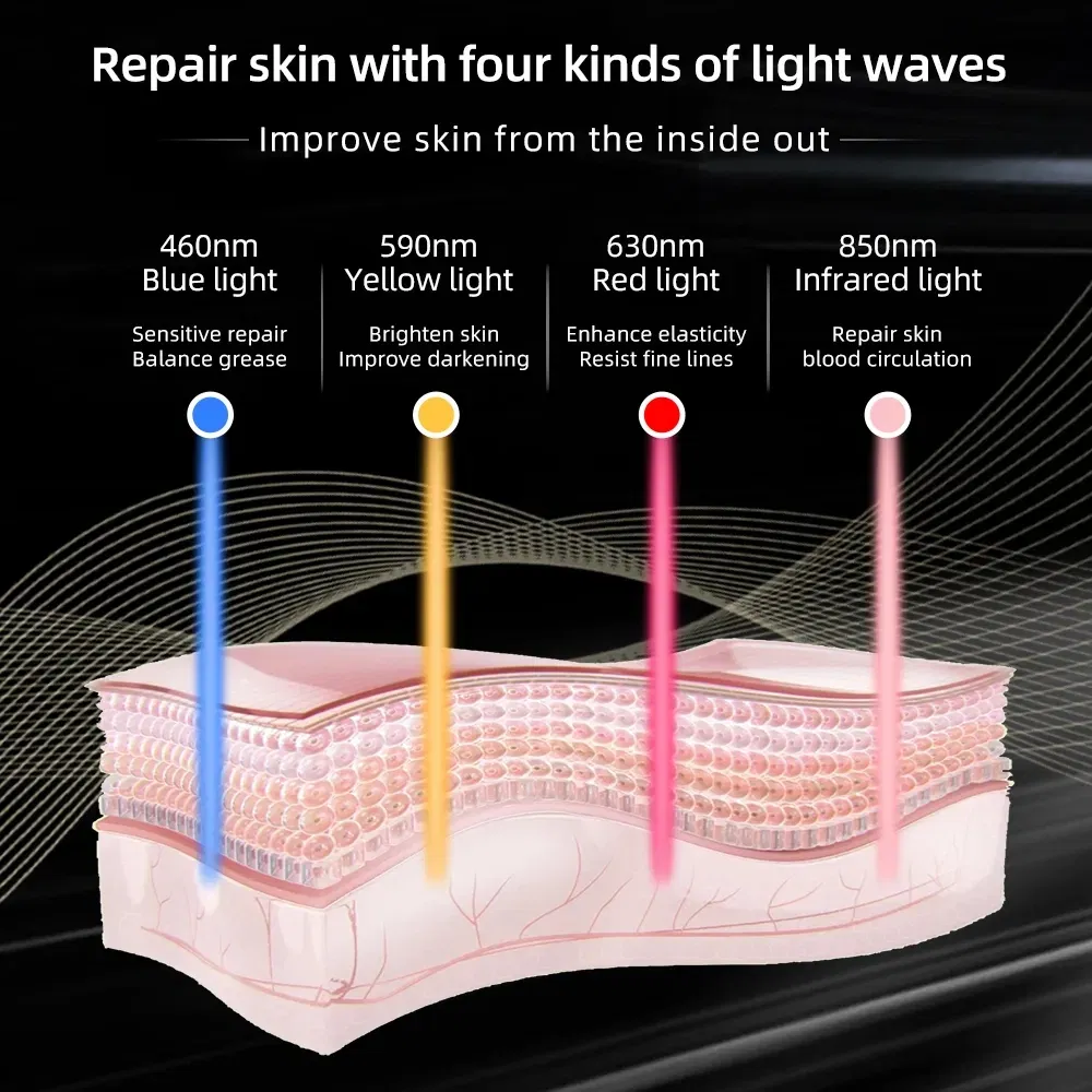 Home Use Rechargeable LED Light Therapy 4 Light Repair Skin Remove Pore Wrinkle Anti Aging LED Facial Mask