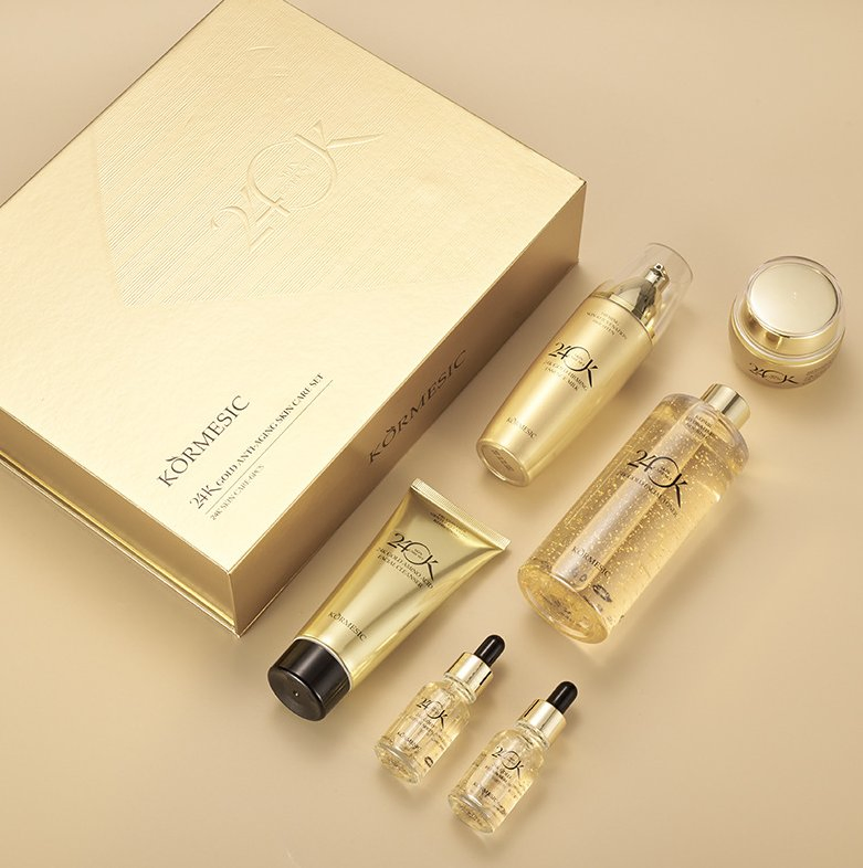 Online Wholesale and Retail Korean Organic Beauty Whitening Face Brightening Product Facial 24K Gold Anti-Aging Cream Serum Skin Care Set