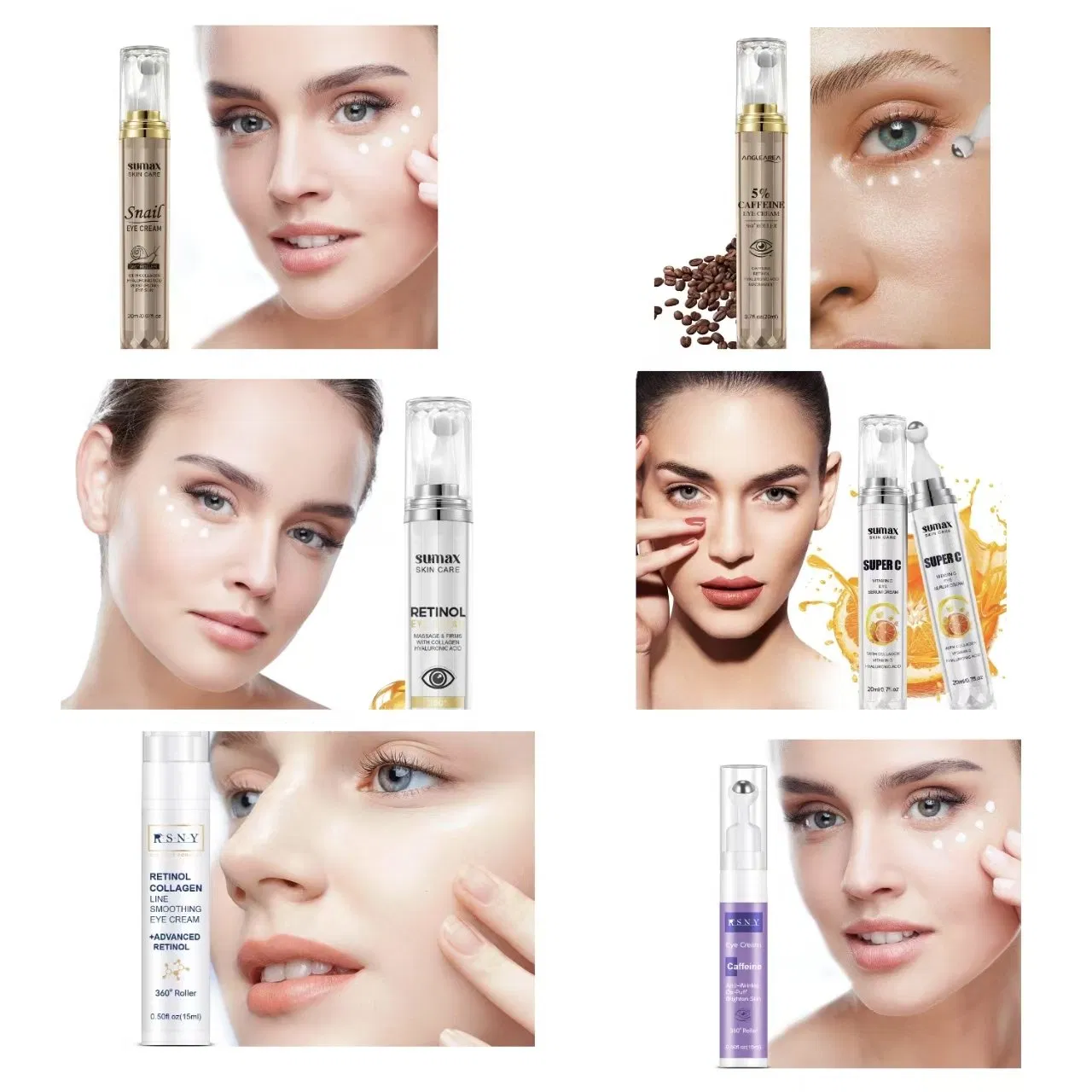 Online Wholesale and Retail 20ml Eye Cream Roll Ball Tube Cosmetic Care for Eye Skin Reduce Wrinkle 360 Roller Massage Eye Cream Serum