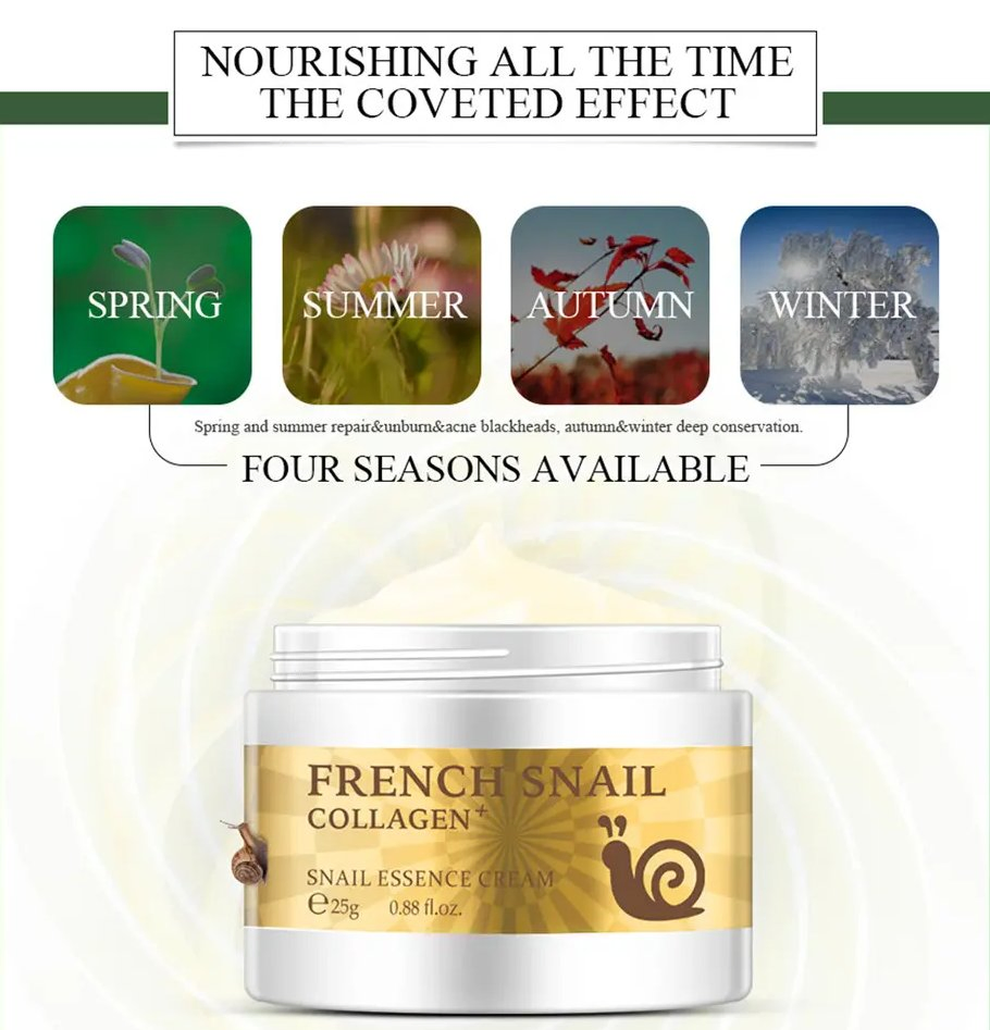 Skin Care Repair Facial Cream Whitening Moisturizing Organic Collagen French Snail Snail Essence Cream Travel Size 25g Moisturizer Japanese Sakura Face Cream