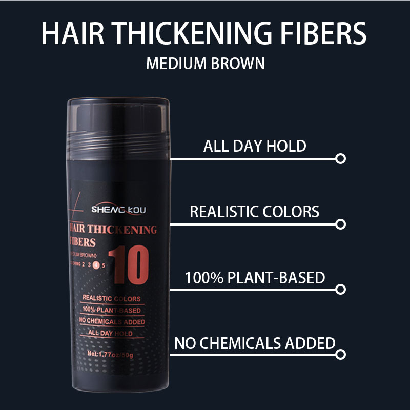 OEM Etiqueta Privada 50g Marrom Médio 100% Fibra de Cabelo à Base de Plantas à Prova de Grumos em Pó de Queratina