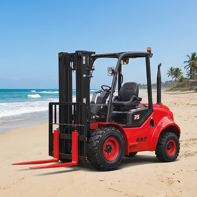 Hangcha Thickened off-Road Tires 3 Ton Diesel Forklift Truck 4WD off Road Forklift 3 Ton 3.5 Ton 4ton 5ton Rough Terrain Articulated Forklift