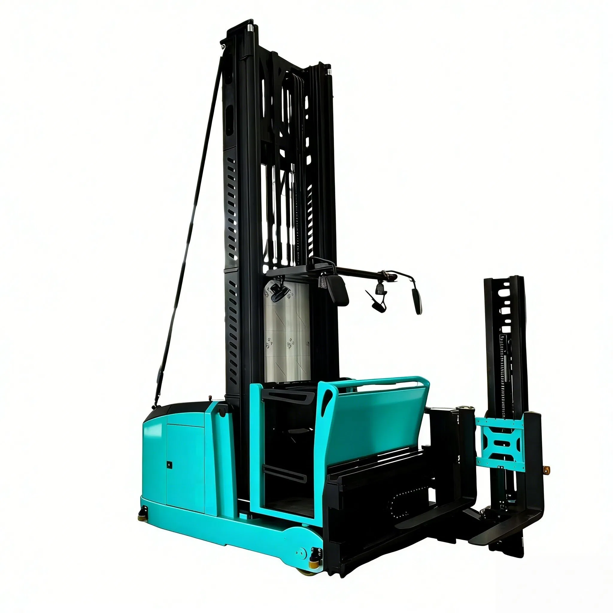 Electric 3 Way Narrow Aisle Lithium Battery Reach Truck 12m Double Deep Scissors Reach Forklift 1.5ton Man up Vna Reach Stacker 4way Multi Directional Truck