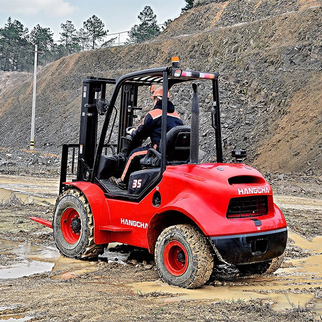 Hangcha Thickened off-Road Tires 3 Ton Diesel Forklift Truck 4WD off Road Forklift 3 Ton 3.5 Ton 4ton 5ton Rough Terrain Articulated Forklift