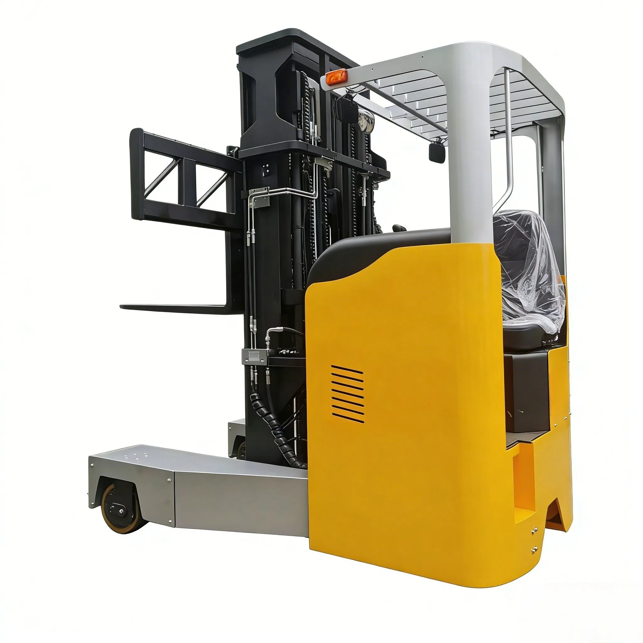 Electric 3 Way Narrow Aisle Lithium Battery Reach Truck 12m Double Deep Scissors Reach Forklift 1.5ton Man up Vna Reach Stacker 4way Multi Directional Truck