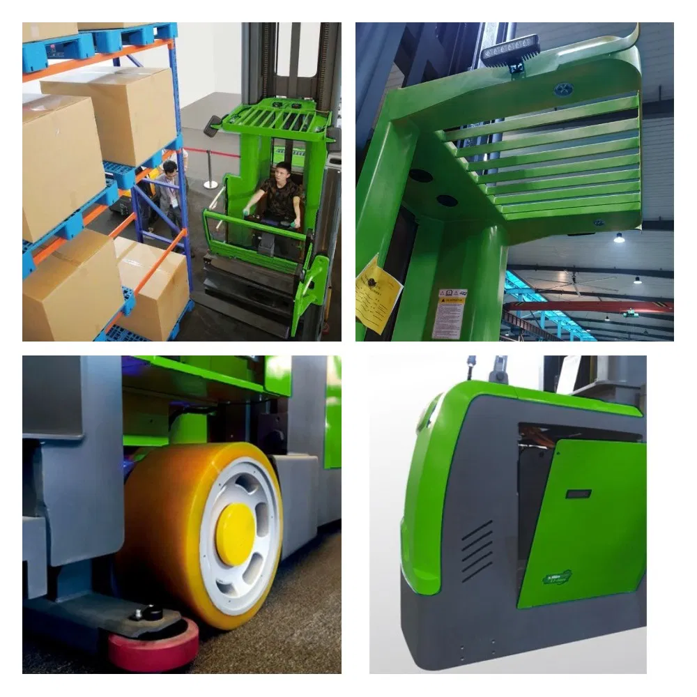 Chinese Movmes Opts15 1500kg 1.5ton/T Capacity with Scale Small Turning Radius Vna Man-up Tri-Lateral Stacker Electric Reach Truck Price for Forklift/Sale/Fork