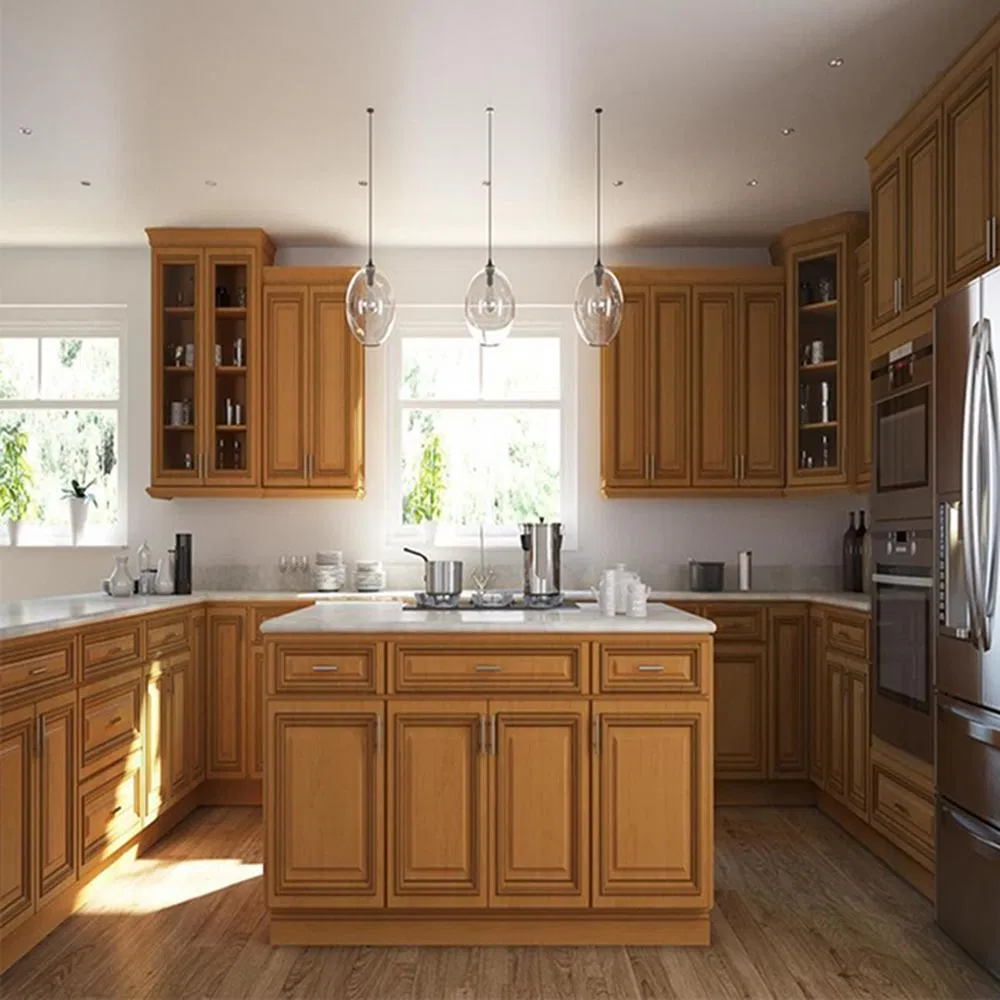 Custom White Shaker Solid Wood Furniture Luxury Island Display Design Wholesale Modern Wooden Cupboards Painting Laminate Tall Pantry Storage Kitchen Cabinets