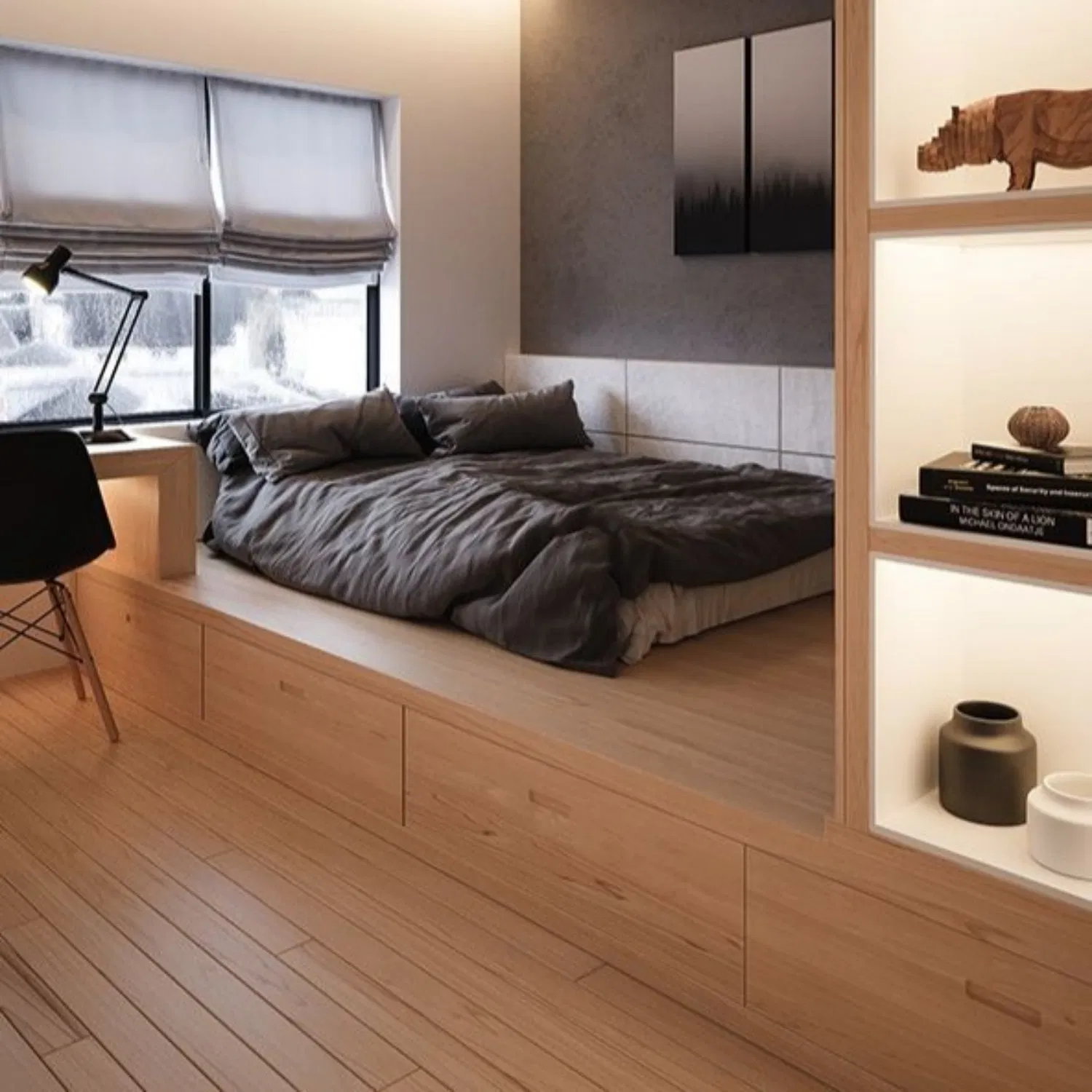 Modern Home Furnishing Furniture Custom Solid Wood Bedroom Set with Large Tatami Extra Bed Wooden Frame and Multi-Function Storage