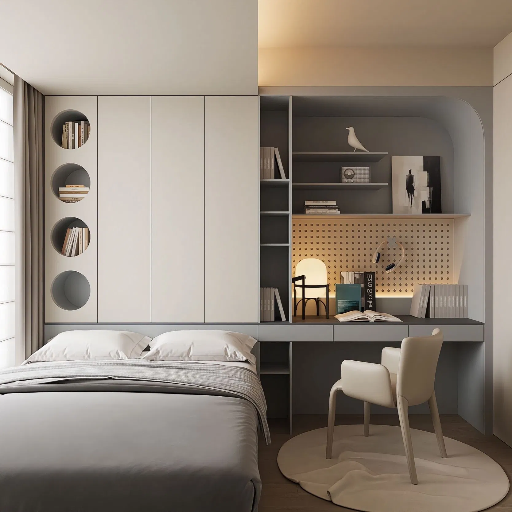 Small Apartment Custom Bedroom Boy's Room Blue Storage with Desk Log Simple Style Wooden Frame Natural Material Comfortable Custom Design Wooden Tatami Bed