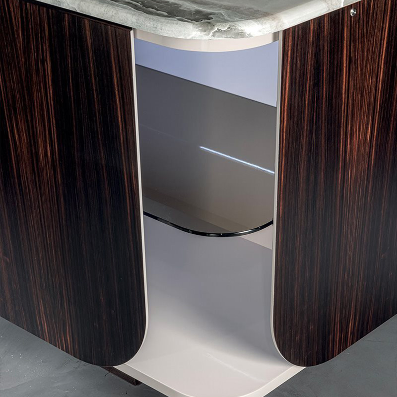 Luxury Curved Dark Wood Stone Top Sideboard Modern Living Room Furniture